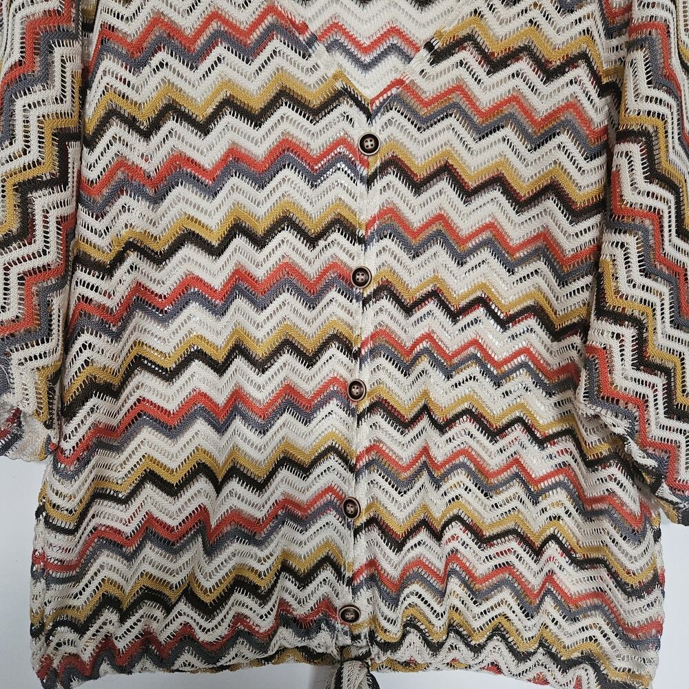 Blu-Pepper Womens Medium Chevron Open Knit Top Boho Western 70s Zig Zag Retro